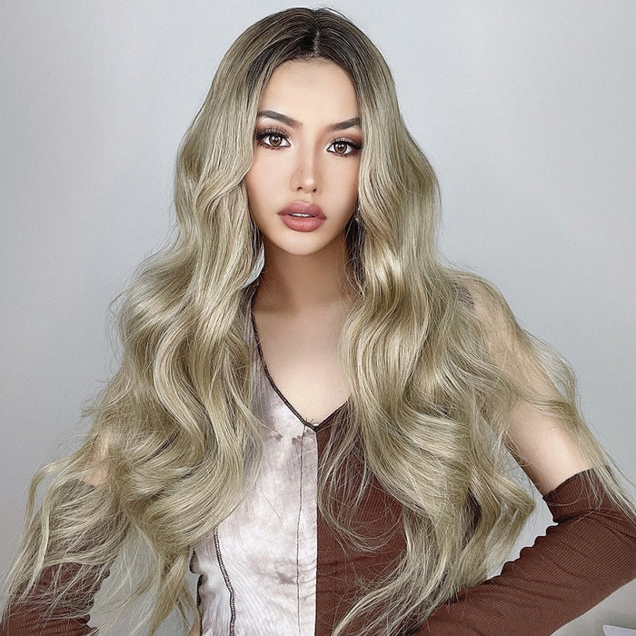 Synthetic Long Wavy Lace Frontal Human Hir Wigs