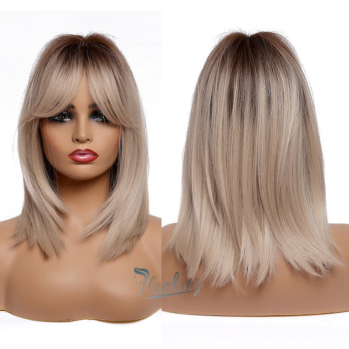 Heat Resistant Synthetic Human Hir Wigs with Bangs