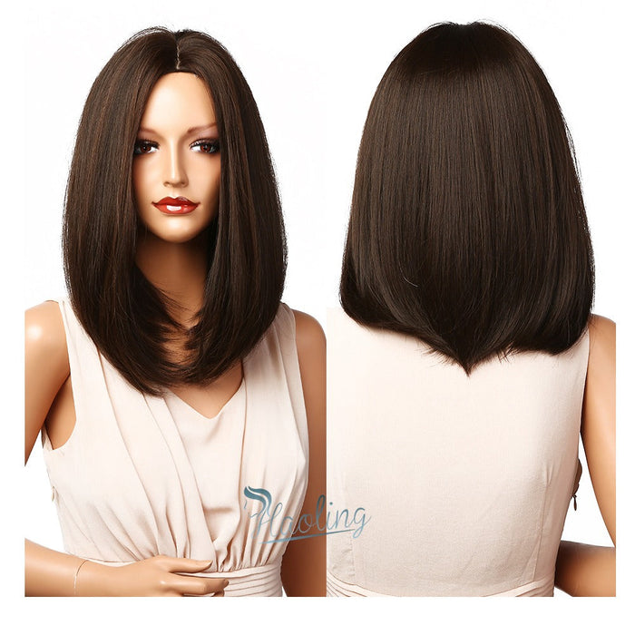 Layered Synthetic Long Straight Human Hir Wigs with Side Part Bangs