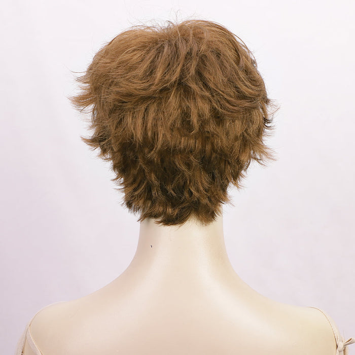 Ins Hot Brown Short Curly Wavy Wig Hair Bangs