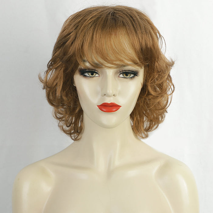 Ins Hot Brown Short Curly Wavy Wig Hair Bangs