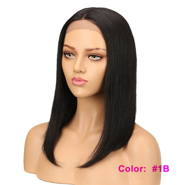 Front Lace Long Straight Human  Hair Wigs for Black Woman