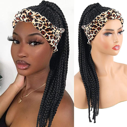 Hot Sexy Kinky Long Curly Braid Black Wig with Leopard Headband