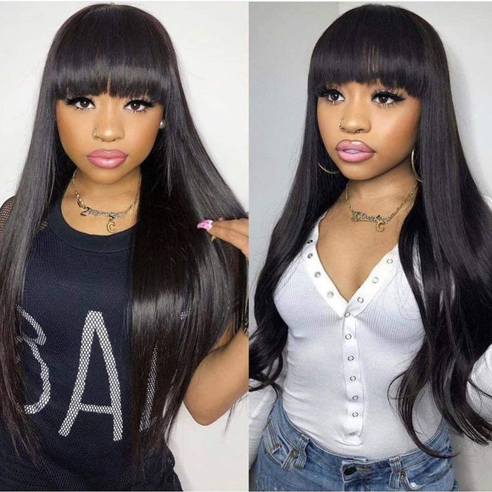 Long Straight Wig with Bangs