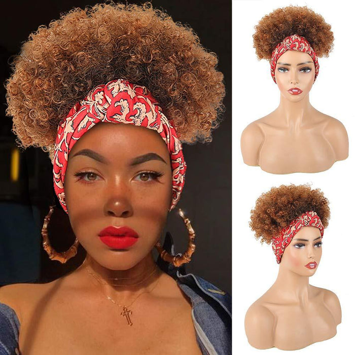 Hot Short Kinky Curly Wigs with Headband