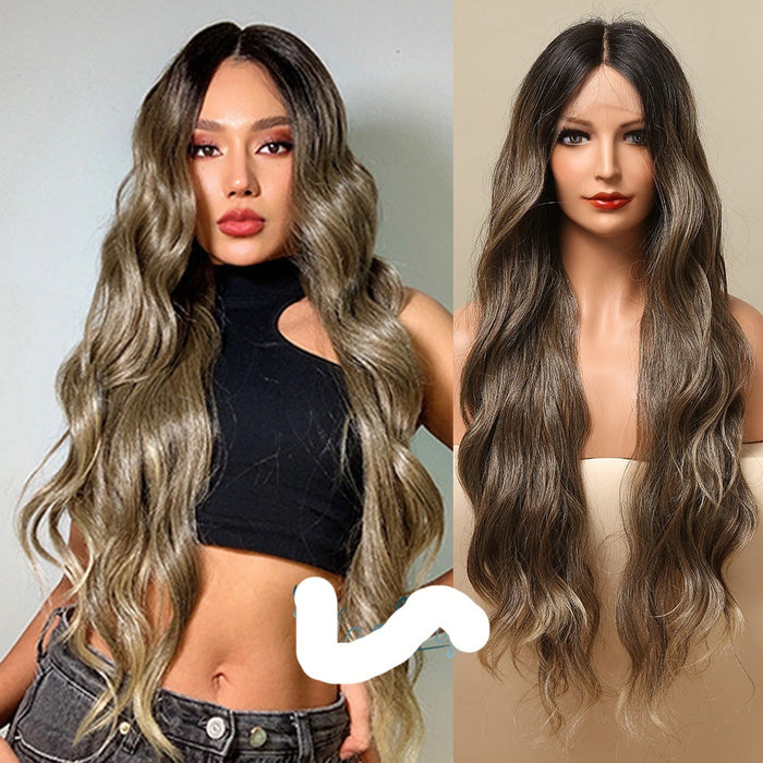 Long Synthetic Front Transparent Lace  Human Hair Wigs