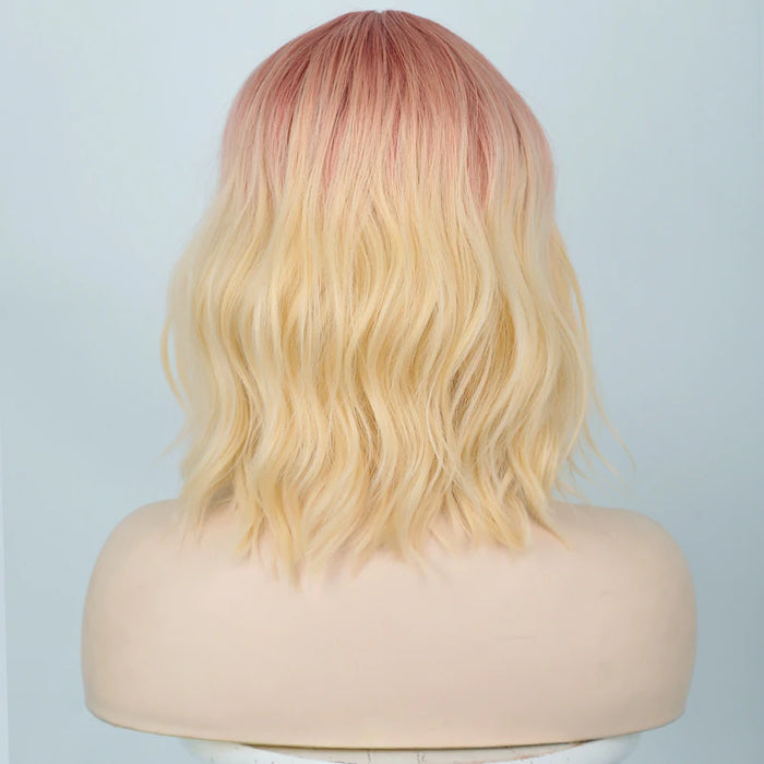 Sweet Peachy Colored Wave Short Wig