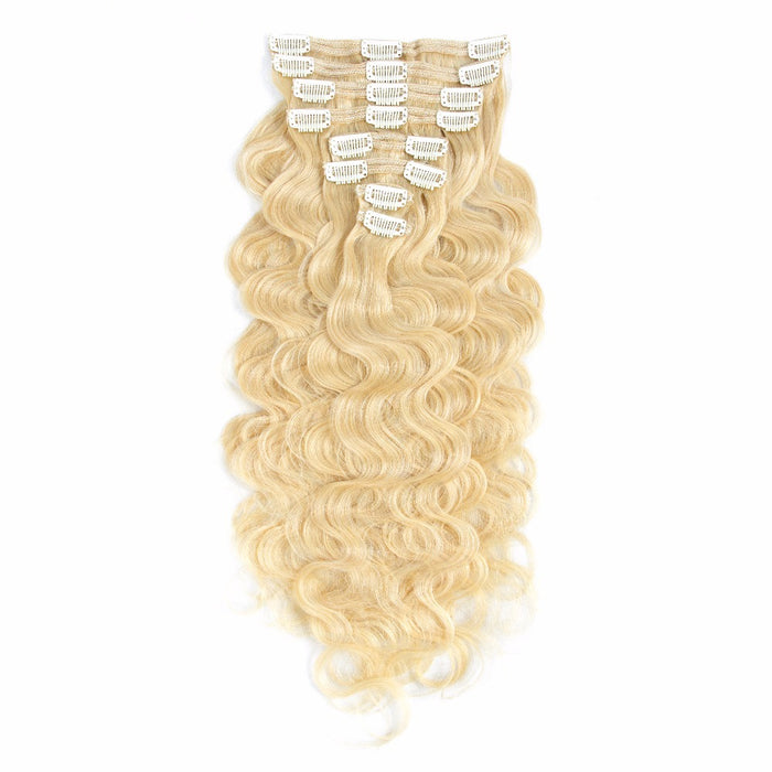 Clip in on hair extension, real clip in human hair piece blonde curly weave