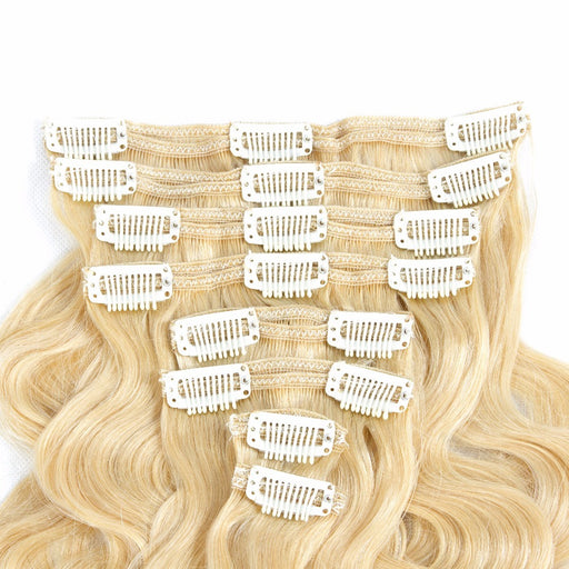 Clip in on hair extension, real clip in human hair piece blonde curly weave