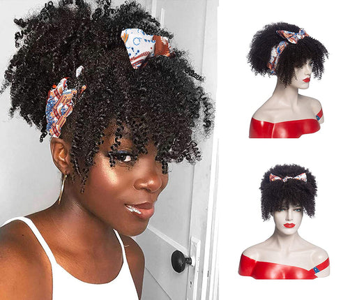 Hot Sexy Kinky Curly Bang Wig with Cute Bowtie Headband