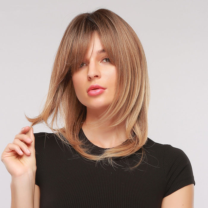 Natural Straight Synthetic Layered Human Hair Wig