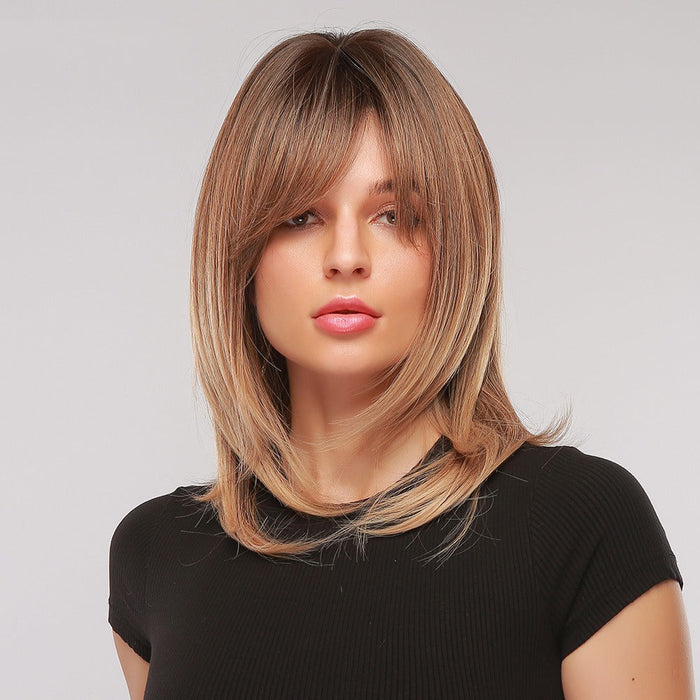 Natural Straight Synthetic Layered Human Hair Wig