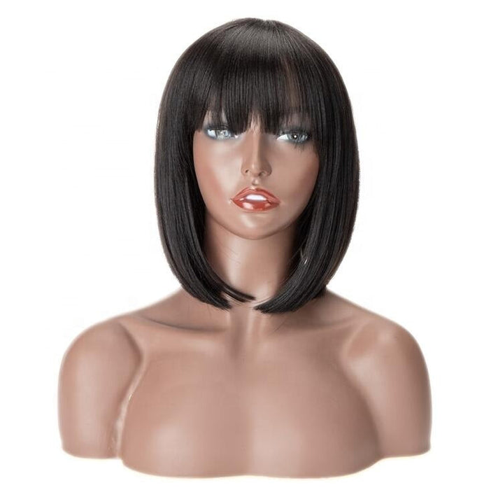 Top quality Remy Hair with Bang Short Straight Bob Human  Hair Wigs