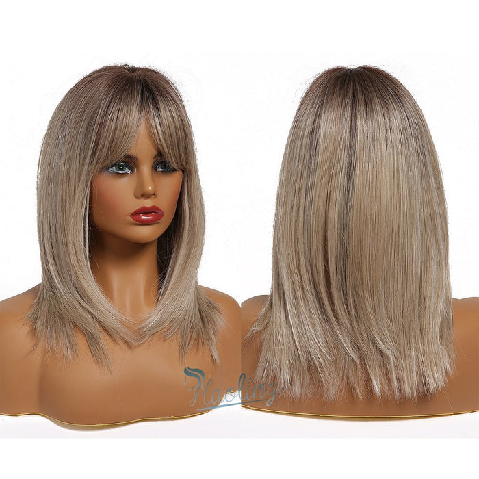 Heat Resistant Synthetic Human Hir Wigs with Bangs