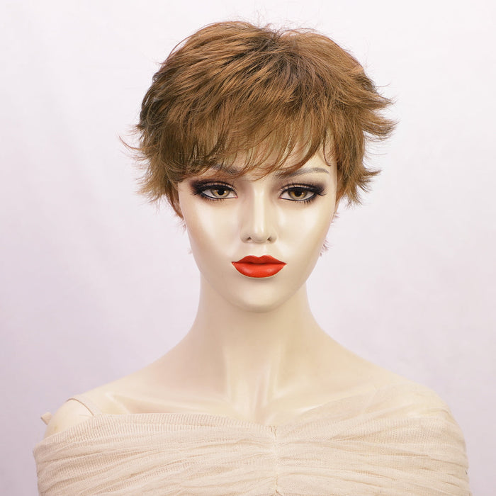 Ins Hot Brown Short Curly Wavy Wig Hair Bangs