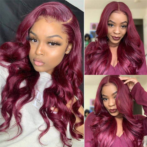 Body Wave Cheap Lace Front Wigs Affordable Burgundy Colored Human Hair Wigs For Black Women