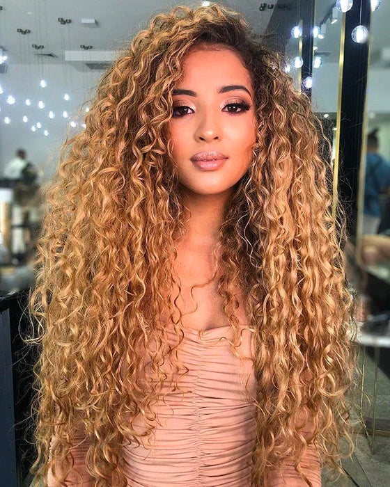 24inches Gradient Golden Curly Brazilian Mini Lace Front Wig