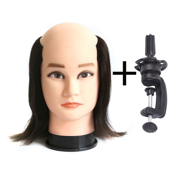 Male Bald 100% Human Hair Mannequin Head with Real Hair Practice Training Head Barber Hairdressing Manikin Doll