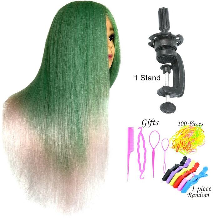 Ombre Mannequin Doll Head for Hairstyle Human Hair & Synthetic Mixed Professional Styling Head Hot Curl Iron Straighten Training