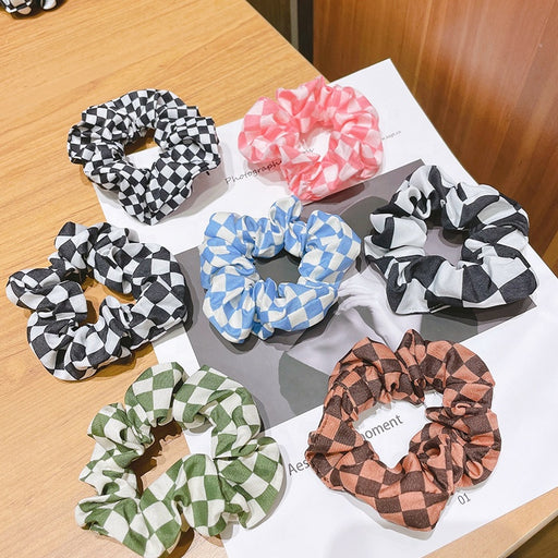 Colorful black white vintage print plaid patterned scrunchie accessories checker scrunchies checkered hair tie