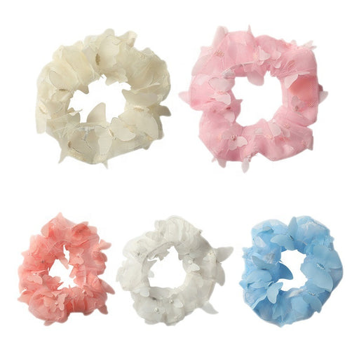 Spring summer tulle scrunchy hair ties organza cartoon 3D moving butterfly scrunchies