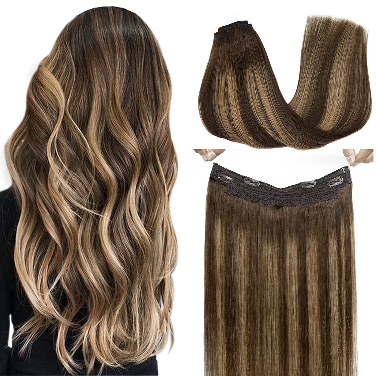 Hair extensions hair one piece invisible wire Halo human hair extensions