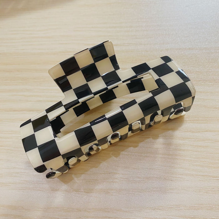 New arrival 4.1Inch promotional large custom hair claw clip 10.5 tortoise acetic acid acetate korean fashion checkered hair clip