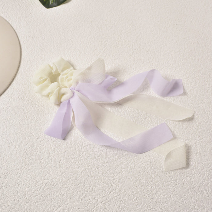 Women girls double colors soft tail bow chiffon long ribbon hair tie scrunchies with ribbon