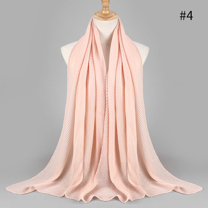 Women Wrap Solid Full Cover-up Shawls Foulard Crinkle Pleated Plain Color Cotton Muslim Hijab