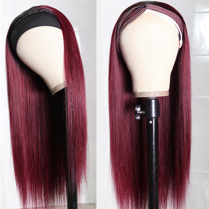 Burgundy Colored Human Hair Body Wave Headband Wigs for Black Women Hair Wigs