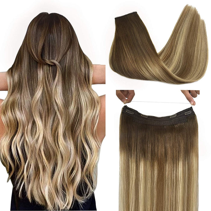 Drawstring Wrap Clip-in Blonde Straight Ponytails Clip in Hair Extension Double drawn