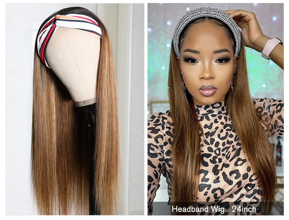 Headband Wigs Virgin Water Wave 150%Density Straight Human Hair Wig for Black Women Machine Made Wig Wholesale Vendors