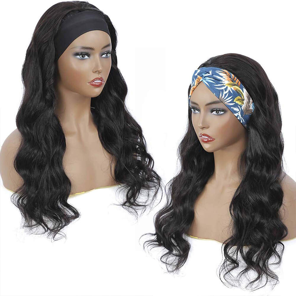 Water Wave None Lace Front Wigs Human Hair Machine Made Wet and Wavy Headband Wigs