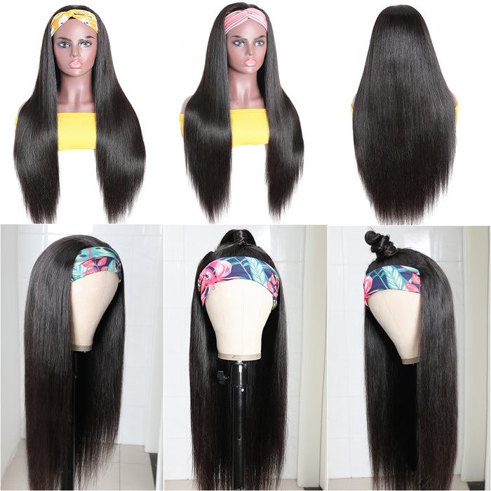 Human Hair Headband Wig Kinky Straight For Black Curly