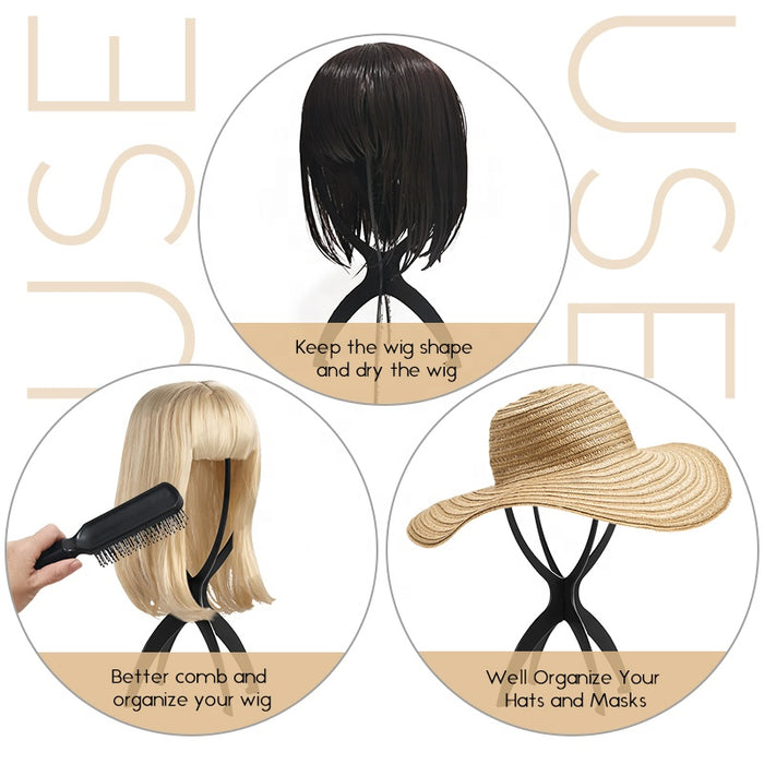 Hot sale wig accessories portable adjustable folding plastic wig stand holder