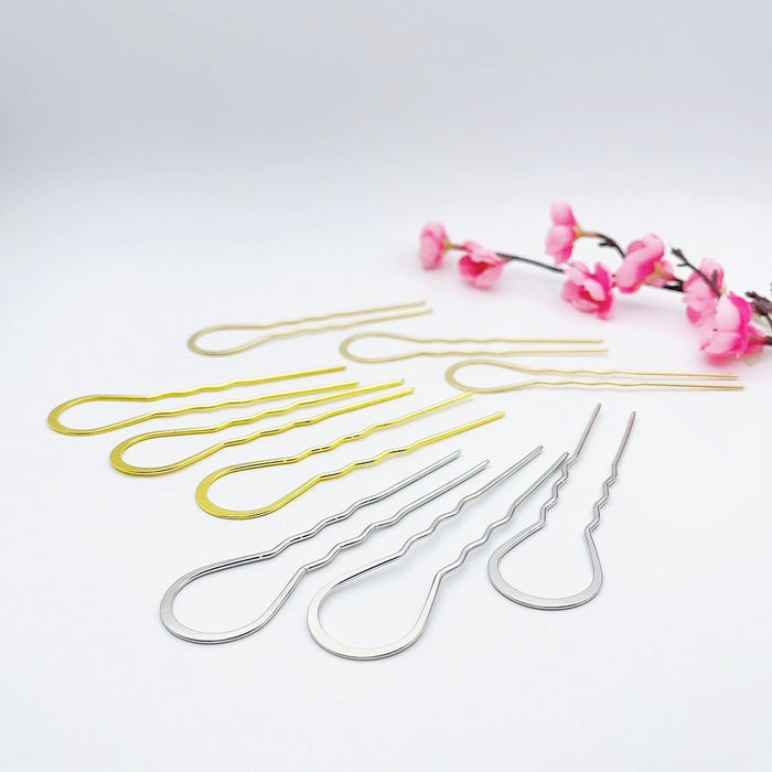 2 prong updo silver and rose gold plated metal branch French hair fork hairpins copper wire wave u shaped hair pins for girls