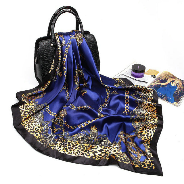 Fashion Shawl Female Luxury Square Head Accessories Printed Silk Satin Scarf