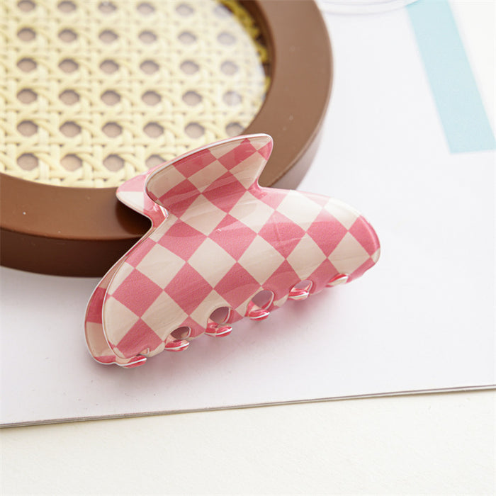 Square half round medium plastic hair clamp checker check acrylic hair claws checkered claw clip