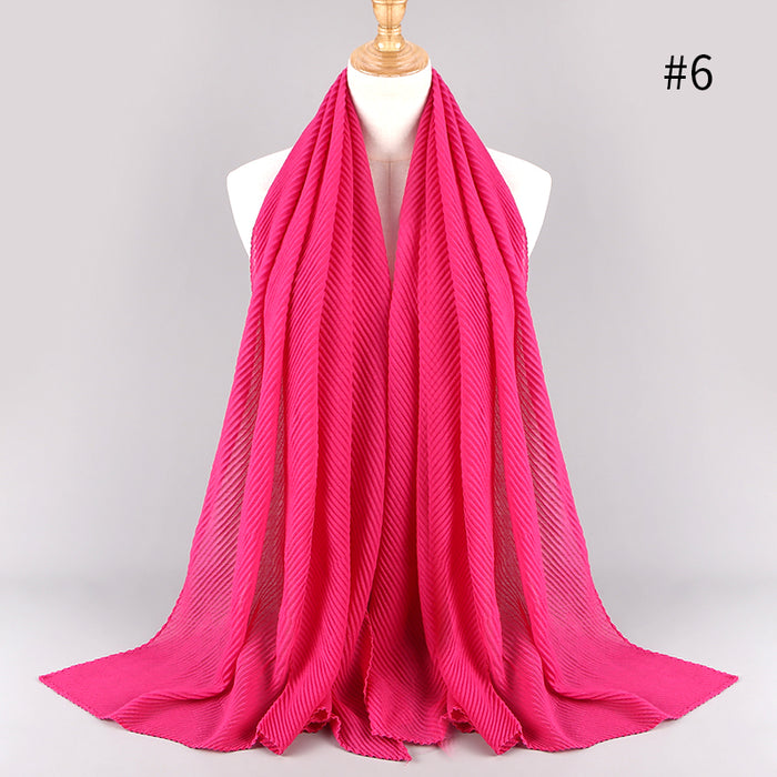 Women Wrap Solid Full Cover-up Shawls Foulard Crinkle Pleated Plain Color Cotton Muslim Hijab