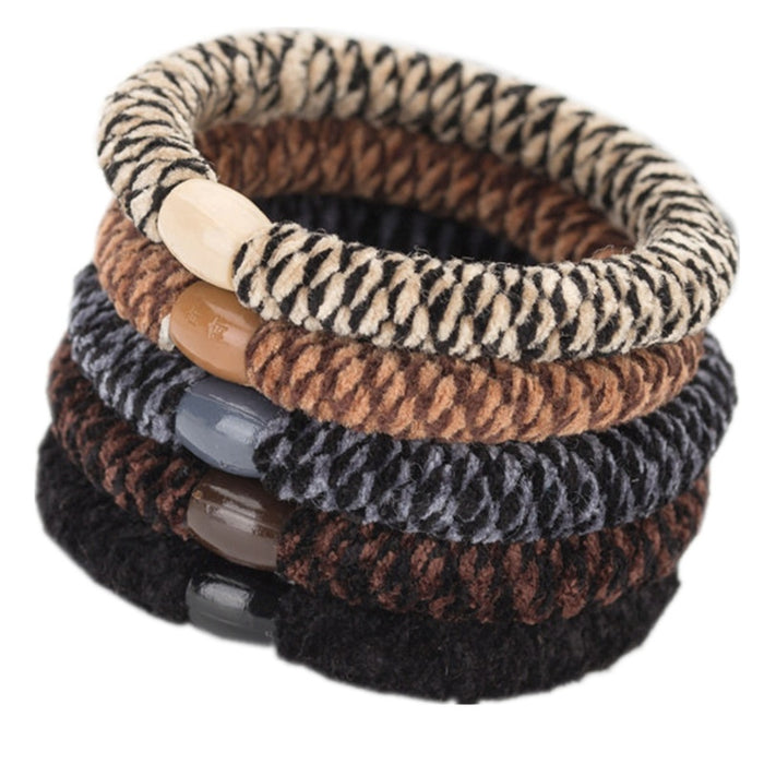 Girls women black colorful leopard knitted organic cotton elastic hair rubber band super thick cotton twist braid hair tie