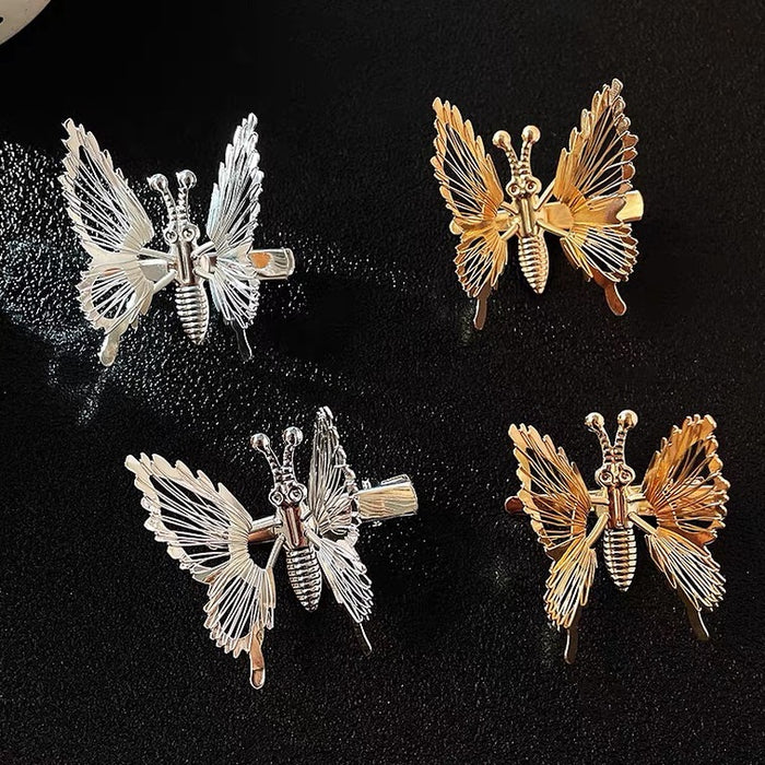 Ladies 3d gold silver metal tassel hair accessories barrettes hairclips small mini wings moving butterfly hair clips for girls