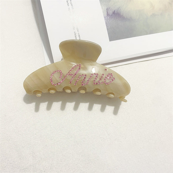 Custom logo personalized luxury big 10cm thick bun hair crystal rhinestone tortoise stripe cellulose acetate claw clip for women