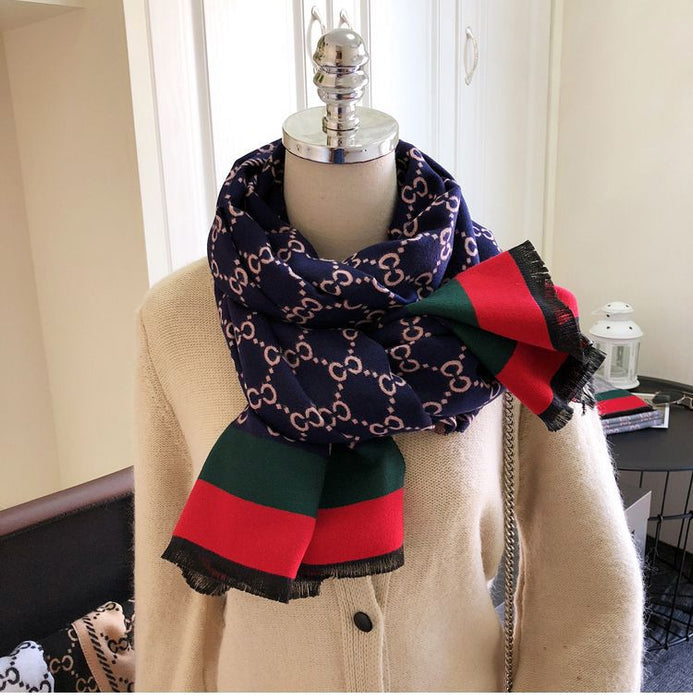 Luxury Brand Designer Scarf Cashmere Double-Sided Shawl Women Ladies Winter Thick Warm Scarf