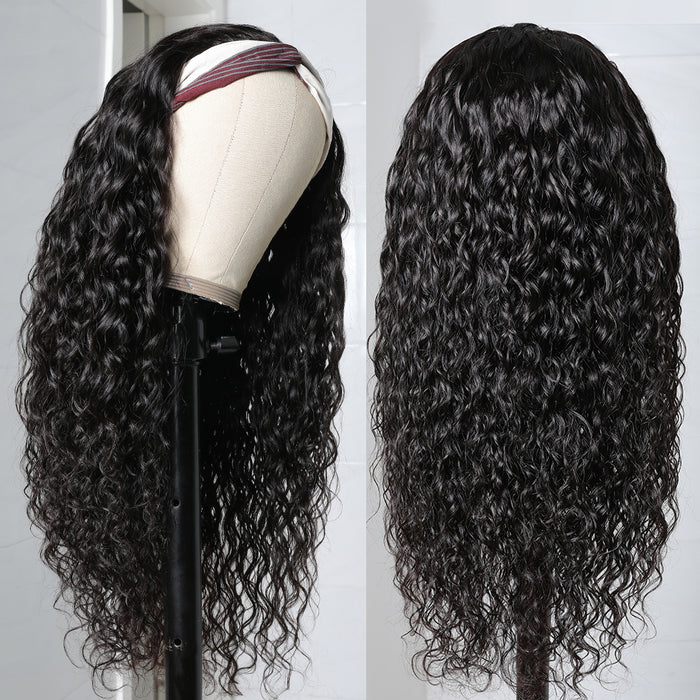 Headband Wigs Virgin Water Wave 150%Density Straight Human Hair Wig for Black Women Machine Made Wig Wholesale Vendors