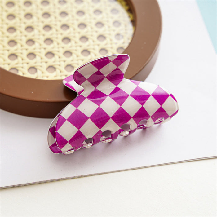 Square half round medium plastic hair clamp checker check acrylic hair claws checkered claw clip