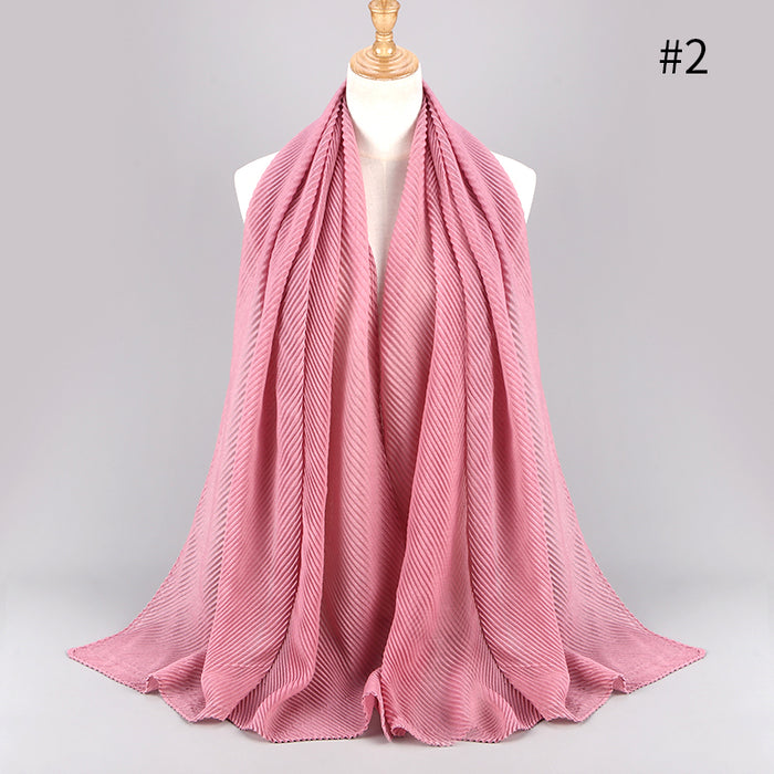 Women Wrap Solid Full Cover-up Shawls Foulard Crinkle Pleated Plain Color Cotton Muslim Hijab