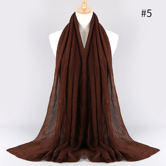 Women Wrap Solid Full Cover-up Shawls Foulard Crinkle Pleated Plain Color Cotton Muslim Hijab