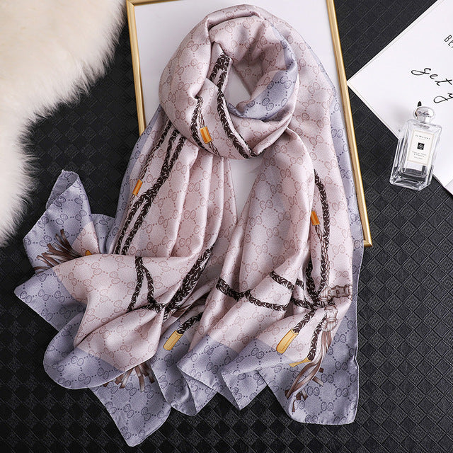 New Spring Beach Hijab Shawls Wraps Female Foulard Designer Printed Luxury Silk Scarf