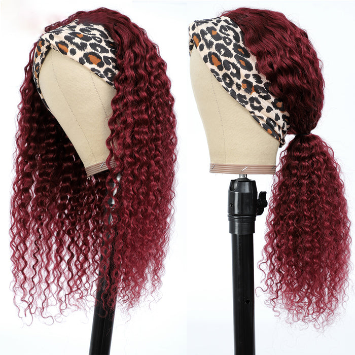 Burgundy Colored Human Hair Body Wave Headband Wigs for Black Women Hair Wigs