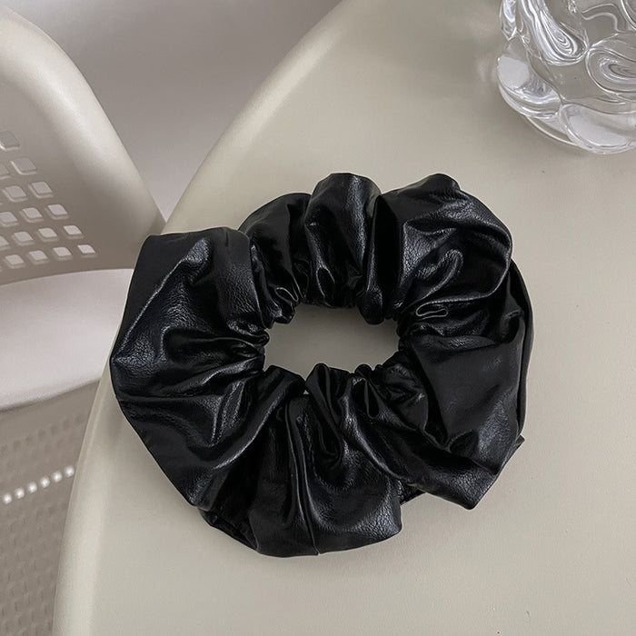 Super Soft Foldable Girls Elastic Hair Band Accessories Large Big XXL Faux Synthetic Pu Hair Ties Leather Scrunchie